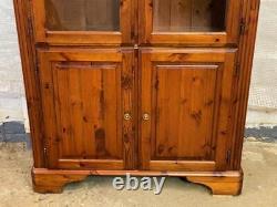 Ducal solid pine glazed bookcase display cabinet with dark wood stain Delivery