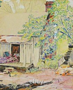 Florida Cracker Vintage Painting Watercolor Front Porch Shack Chairs Couch Junk
