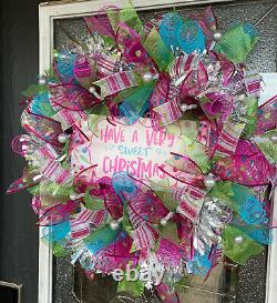 Fun Sweet Candy Christmas Deco Mesh Front Door Wreath Porch Patio Entryway Decor