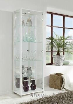 Glass Display Cabinet Tall 2 Door Mirrored LED Light Shelves Vapes Toys