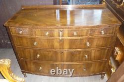 Good Edwardian Walnut Bow Fronted Chest Of Six Drawers