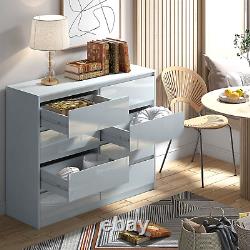 Grey 8 Drawer High Gloss Chest / Sideboard / Cabinet Handleless Sleek Design