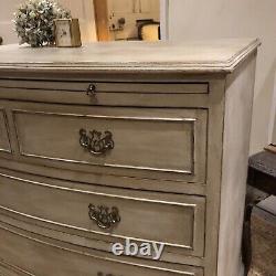 Grey Bow Fronted Gustavian Country Style Vintage Chest of Drawers Pull Out Pad