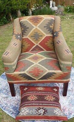 Kilim 100% Wool Namaste Armchair With Small Cushion Fabulous Multi Colour