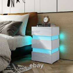 LED Light High Gloss Chest of 3 Drawers Front Bedside Table Cabinet Nightstand