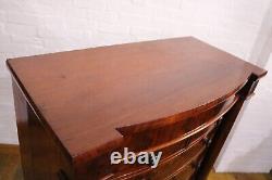 Large Antique Victorian bow front flame mahogany Scotch chest of drawers
