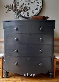 Large Antique Vintage Victorian Painted F&B Bow Front Chest of Drawers