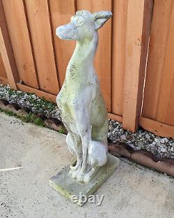 Large whippet Dog statue for Garden front Porch 30 H fiber stone with moss finish