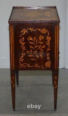 Lovely 19th Century Dutch Marquetry Inlaid Side Table With Tambour Fronted Door