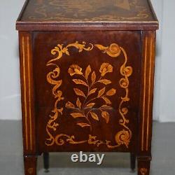 Lovely 19th Century Dutch Marquetry Inlaid Side Table With Tambour Fronted Door
