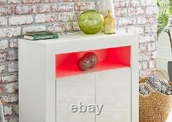 Modern Sideboard Cabinet With Lights 2-Door Glossy Front Adjustable Shelf 90cm
