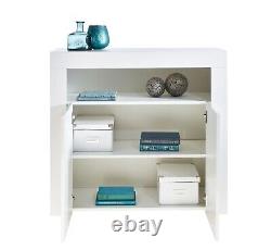 Modern Sideboard Cabinet With Lights 2-Door Glossy Front Adjustable Shelf 90cm
