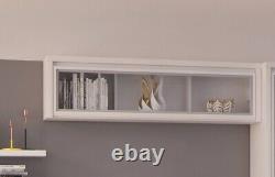 Modern White Wall Mounted Glass Fronted Display Cabinet Unit Shelf Kaspian 143cm