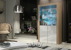 OAK Cabinet Sideboard Unit Cupboard Display High Gloss Doors With Free LED