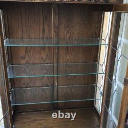 Old Charm Dark Oak Glass Display Cabinet with Cupboard and Key Model 2155