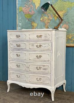 Olympus French Louis Style Bow Fronted Chest Of 5 Drawers Shabby Chic DELIVERY