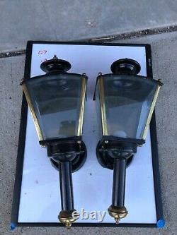 PAIR Vintage CARRIAGE Automobile Buggy Lamps LIGHTS Porch OLD Brass & GLASS