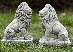Pair of guardian lions Concrete front door decor Stone animal statue Garden art