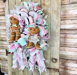 Pastel Christmas Wreath for Front Door, Gingerbread Wreath, Gingerbread Man