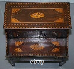 Rare 18th Century Dutch Marquetry Inlaid Side Table With Tambour Fronted Door