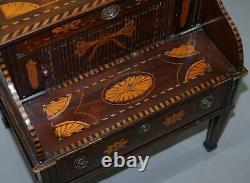 Rare 18th Century Dutch Marquetry Inlaid Side Table With Tambour Fronted Door