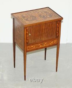 Rare 19th Century Dutch Marquetry Inlaid Side Table With Tambour Fronted Door