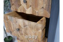 Reclaimed Mango Wood Drawers with Carved Front & Iron Frame Tall Boy