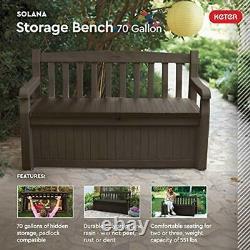 Solana 70 Gallon Storage Bench Deck Box for Patio Furniture, Front Porch Brown