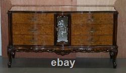 Sublime Vintage Italian Burr Walnut Serpentine Fronted Sideboard Mirrored Top
