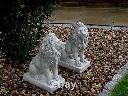 Two lion guardians Concrete front door decor Stone lions sculptures Cement lions