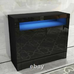 UK 2 Doors Cabinet Sideboard Cupboard High Gloss Fronts Storage RGB LED