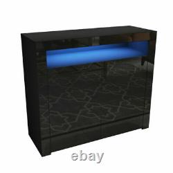 UK 2 Doors Cabinet Sideboard Cupboard High Gloss Fronts Storage RGB LED