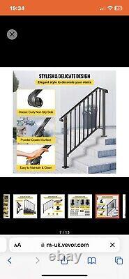 VEVOR Wrought Iron Handrail Outdoor Front Porch Stairs Rail Fits 3 to 4 Steps