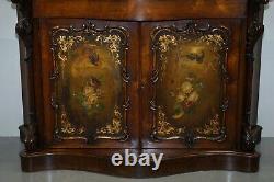 Victorian Marble Topped Serpentine Fronted Verni Martin Painted Carved Sideboard