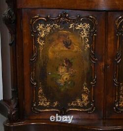 Victorian Marble Topped Serpentine Fronted Verni Martin Painted Carved Sideboard