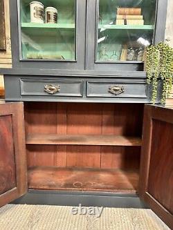 Victorian Painted Glazed Bookcase Dresser / Display Cabinet With Keys c1890