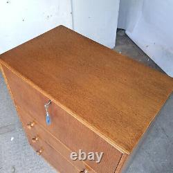 Vintage, 1970's, retro, tall, oak, fall front, writing, desk, drawers, tall boy, cabinet