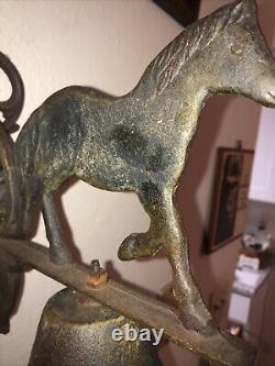 Vintage Cast Iron Rustic Horse Dinner Bell Porch Front Door Wall Mounted Antique