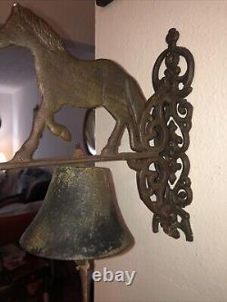 Vintage Cast Iron Rustic Horse Dinner Bell Porch Front Door Wall Mounted Antique