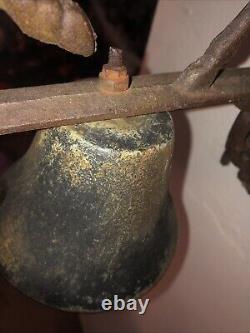 Vintage Cast Iron Rustic Horse Dinner Bell Porch Front Door Wall Mounted Antique