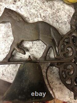 Vintage Cast Iron Rustic Horse Dinner Bell Porch Front Door Wall Mounted Antique