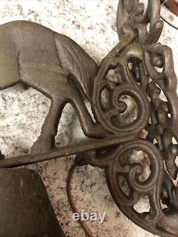 Vintage Cast Iron Rustic Horse Dinner Bell Porch Front Door Wall Mounted Antique