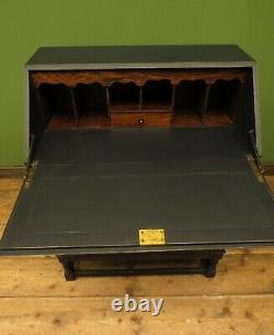 Vintage Gothic Black Painted Writing Bureau with Fall Front, Lockable drawers