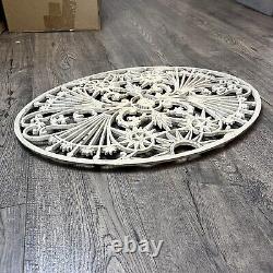 Vtg Oval Heavy Duty Ornate Scroll Cast Iron Front Door Mat or Plant Stand Grate