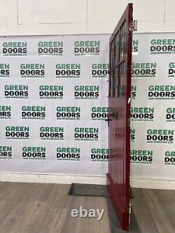 WOODEN TIMBER FRONT DOOR RED 1930s BESPOKE EXTERNAL EXTERIOR TALL LEADED STAINED
