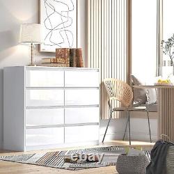 White 8 Drawer High Gloss Chest / Sideboard / Cabinet Handleless Sleek Design