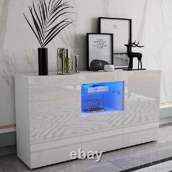 White Cabinet Cupboard RGB LED Sideboard High Gloss Front 1 Drawer 2 Doors Glass