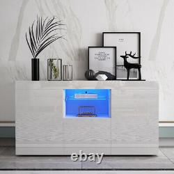 White Cabinet Cupboard RGB LED Sideboard High Gloss Front 1 Drawer 2 Doors Glass