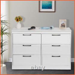 White Chest of 6 Drawers Sideboard Cabinet Storage Gloss Front With Black Handle