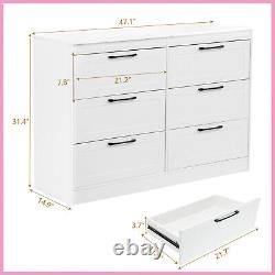 White Chest of 6 Drawers Sideboard Cabinet Storage Gloss Front With Black Handle